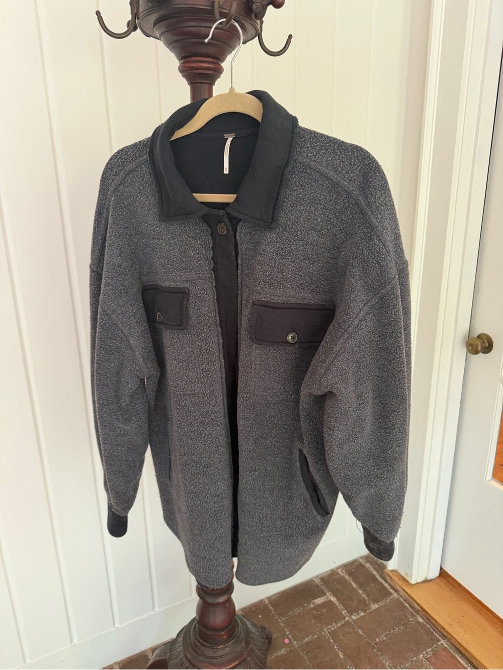 Free People Men's Dark Gray Zip-Up Fleece Jacket Sweater